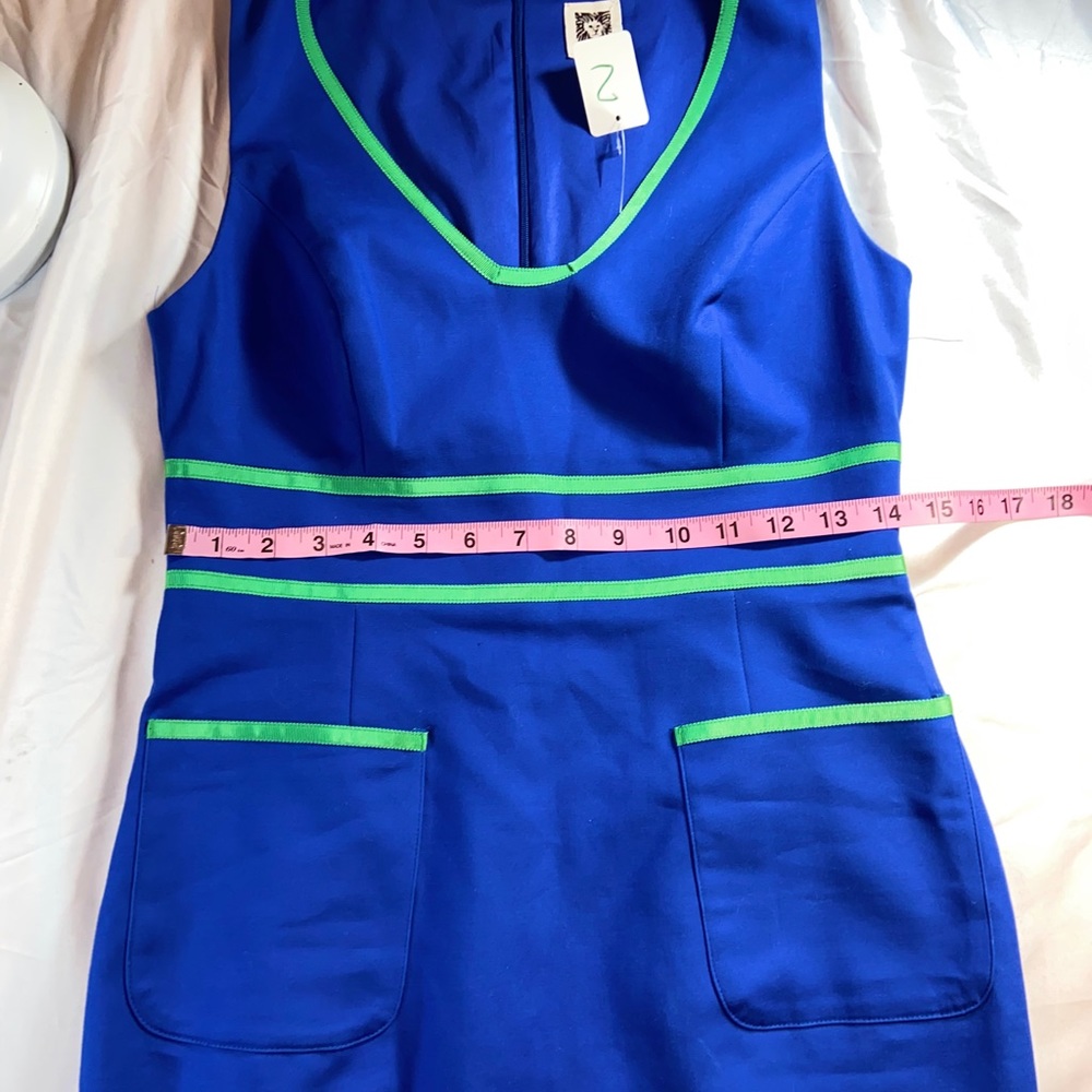 💙✨ Anne Klein Blue Sheath Dress w/ Green Trim – Size 2 💼💚 - Picture 8 of 12